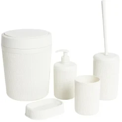 Accessoires salle de bain x5 plastique strié (2 modèles)