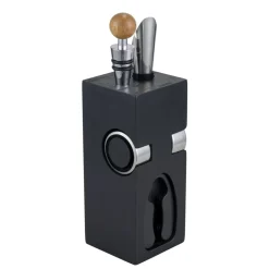 Accessoire à vin 6 pièces avec support en bois noir 6x6xH16cm < Gifi Discount