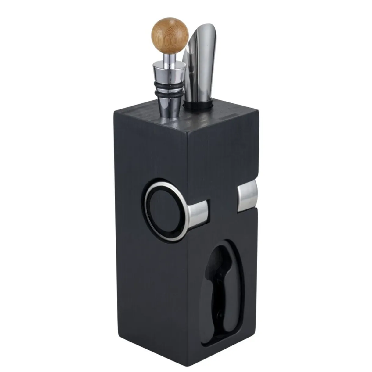 Accessoire à vin 6 pièces avec support en bois noir 6x6xH16cm < Gifi Discount