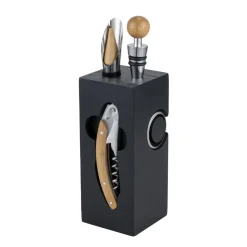 Accessoire à vin 6 pièces avec support en bois noir 6x6xH16cm < Gifi Discount