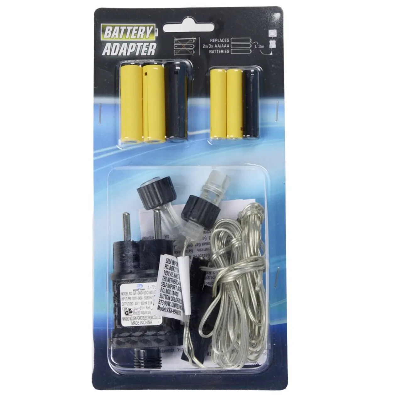 Adaptateur piles 3xAA et 3xAAA câble 3m noir