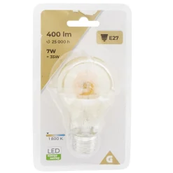 Ampoule déco ambrée blanc chaud E27 A60 7W 400lm