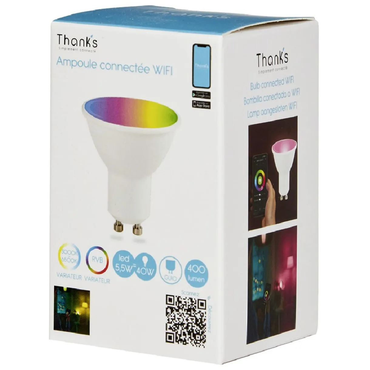 Ampoule LED connectée couleurs changeantes GU10 40 W < Gifi Hot