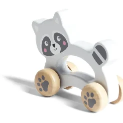 Animal à roulettes raton laveur en bois gris H12cm < Gifi New