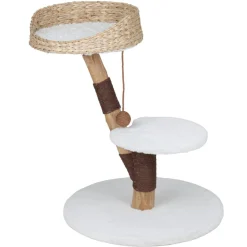 Arbre à chat branche bois 2 niveaux avec panier tressé beige et blanc 68x50xH64cm < Gifi Hot