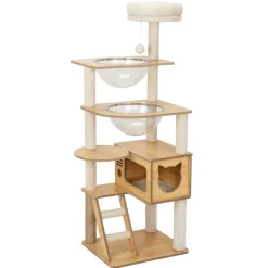 Arbre à chat XL 4 niveaux couchage et griffoir beige H133cm