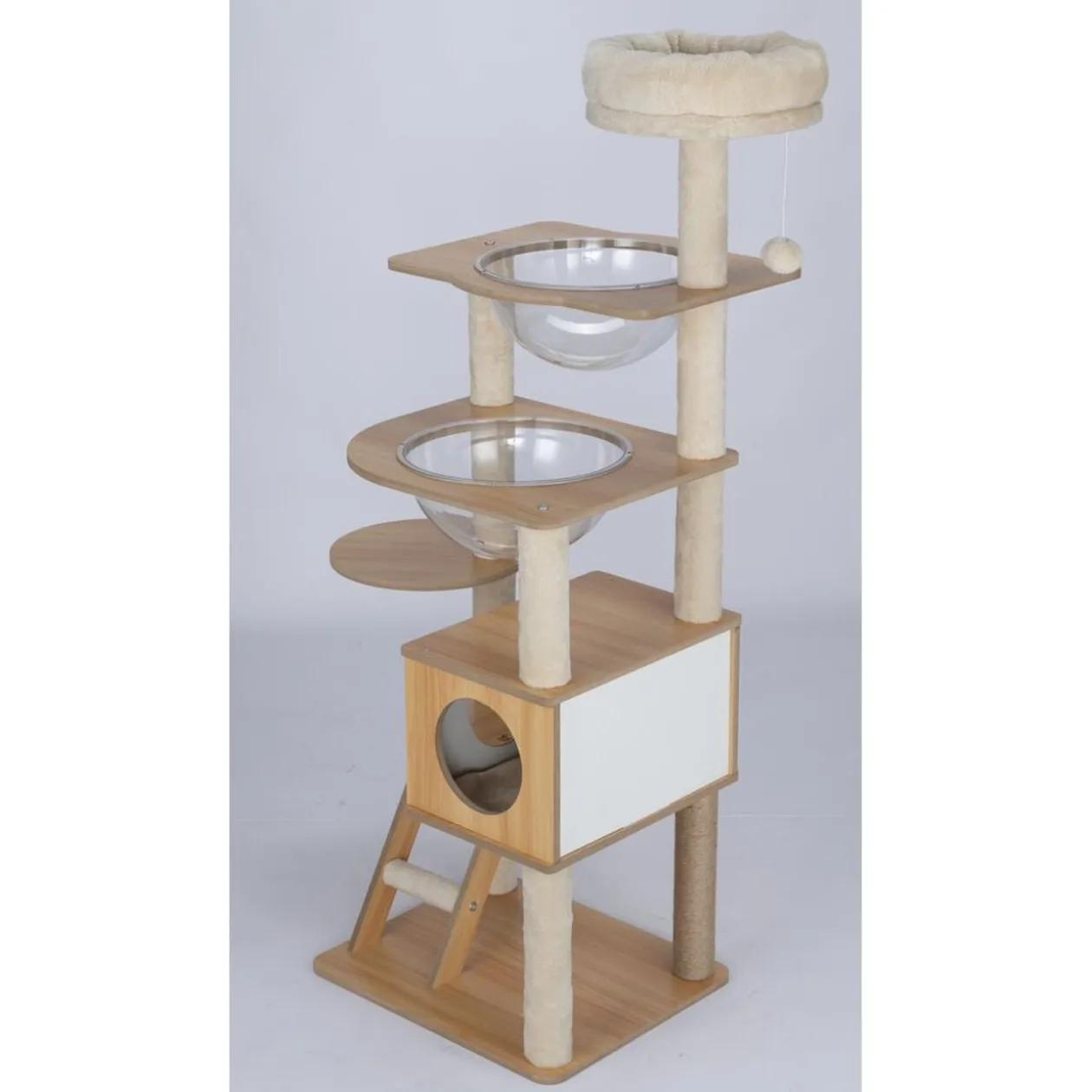 Arbre à chat XL 5 niveaux couchage griffoir beige H130cm