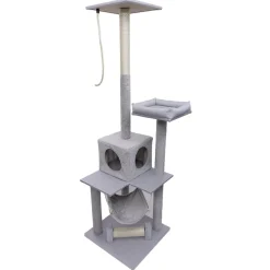 Arbre à chat XXL 4 niveaux grattoir et couchage gris H165cm < Gifi Hot