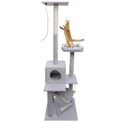 Arbre à chat XXL 4 niveaux grattoir et couchage gris H165cm < Gifi Hot