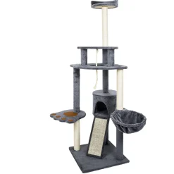 Arbre à chat XXL 4 niveaux gris couchage grifffoir H165cm