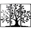 Arbre de vie triptyque décoration murale en métal noir L90xH70cm