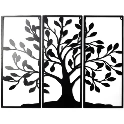Arbre de vie triptyque décoration murale en métal noir L90xH70cm