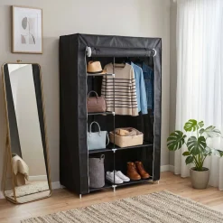Armoire dressing tissu 1 penderie 6 cases noire 105x45xH165,5cm < Gifi Online