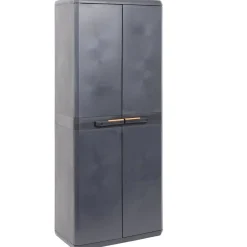 Armoire haute de garage plastique noire 3 tablettes 68x39xH166cm