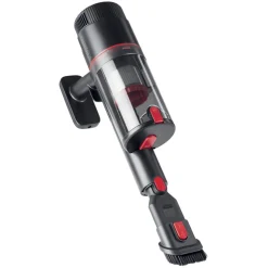 Aspirateur balai sans fil 6 accessoires CleanMaxx noir et rouge H109cm