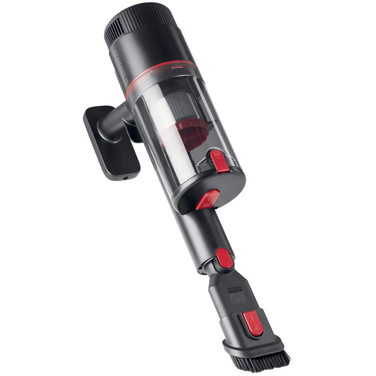 Aspirateur balai sans fil 6 accessoires CleanMaxx noir et rouge H109cm