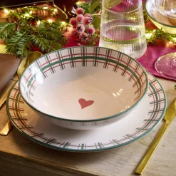 Assiete creuse imprimé coeur contour motif jacquard faïence Ø21 cm