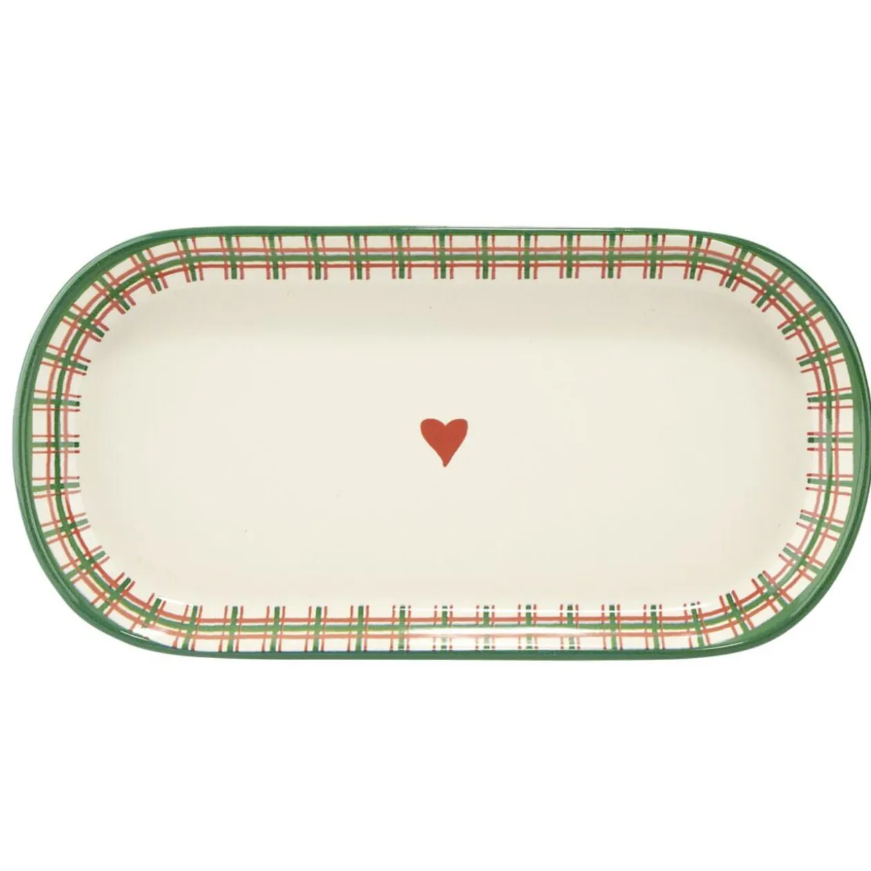 Assiete ovale imprimé coeur contour motif jacquard faïence L30X15XH3 cm