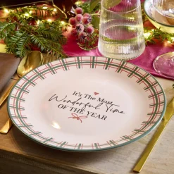 Assiete plate imprimé Noël contour motif jacquard faïence Ø20 cm < Gifi Best