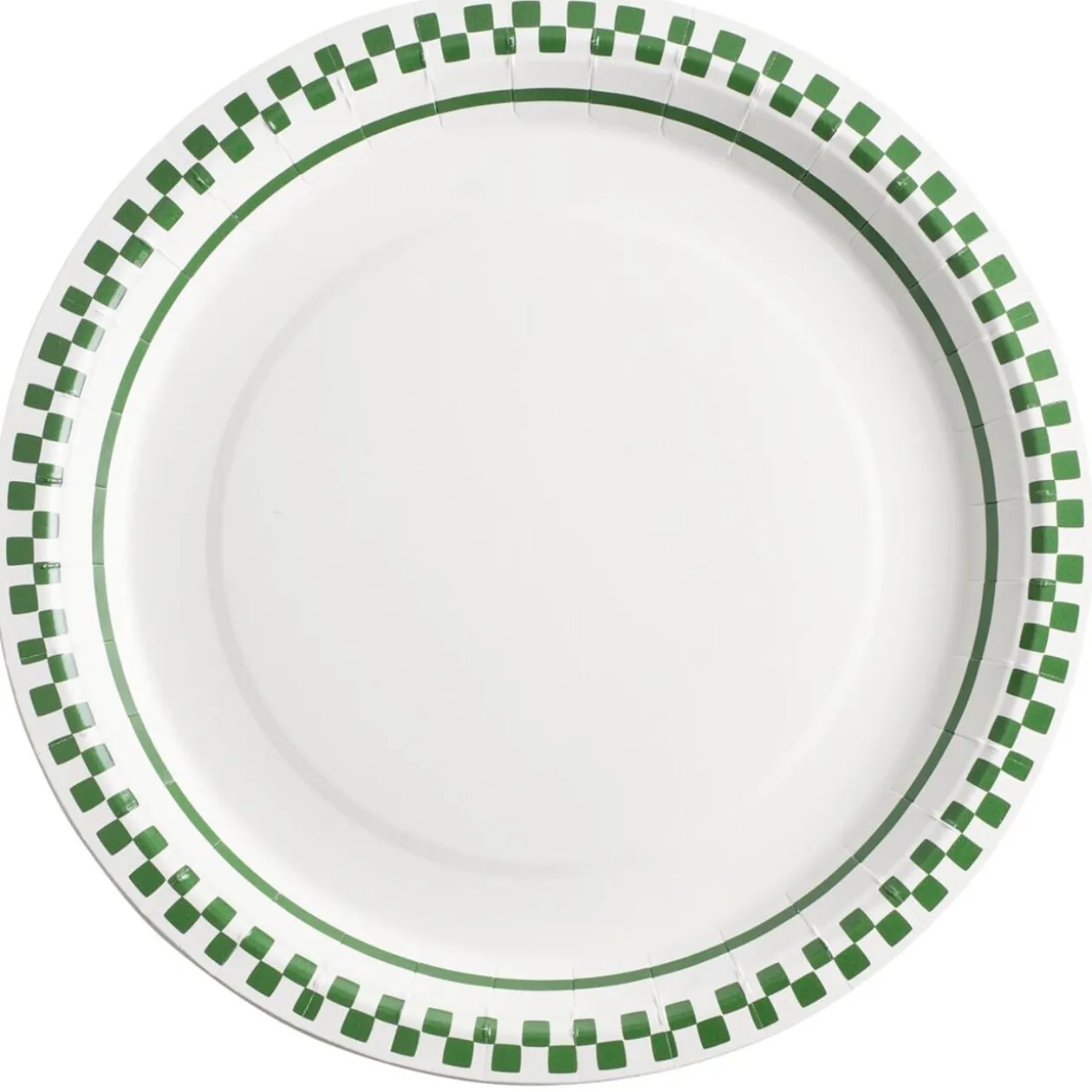 Assiette carton x8 blanc contour quadrillage vert et blanc Ø23cm