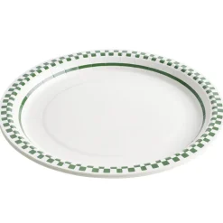 Assiette carton x8 blanc contour quadrillage vert et blanc Ø23cm
