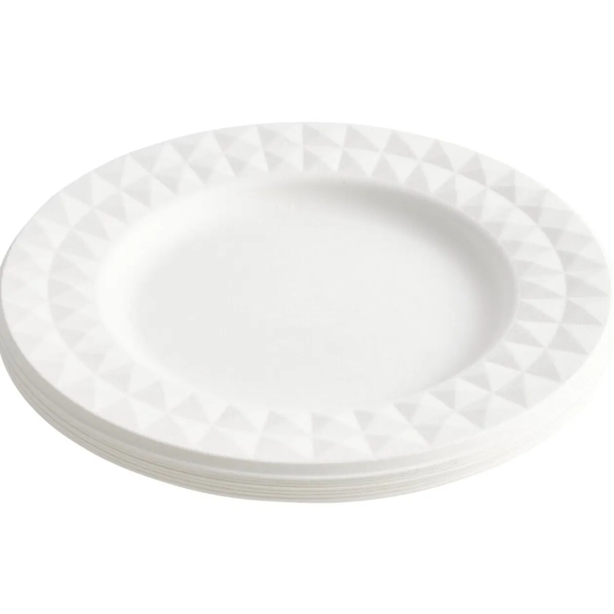 Assiette carton x8 canne à sucre bagasse contour façon diamant blanc Ø18cm