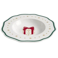 Assiette creuse imprimé boule de Noël contour vague bleu faïence Ø22 cm