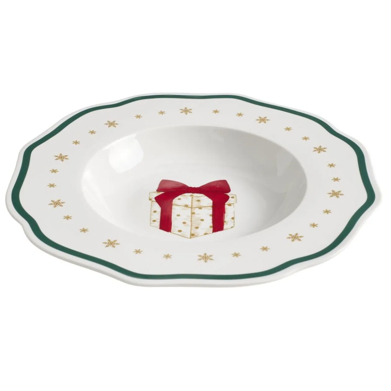 Assiette creuse imprimé boule de Noël contour vague bleu faïence Ø22 cm
