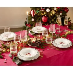 Assiette creuse imprimé boule de Noël contour vague bleu faïence Ø22 cm
