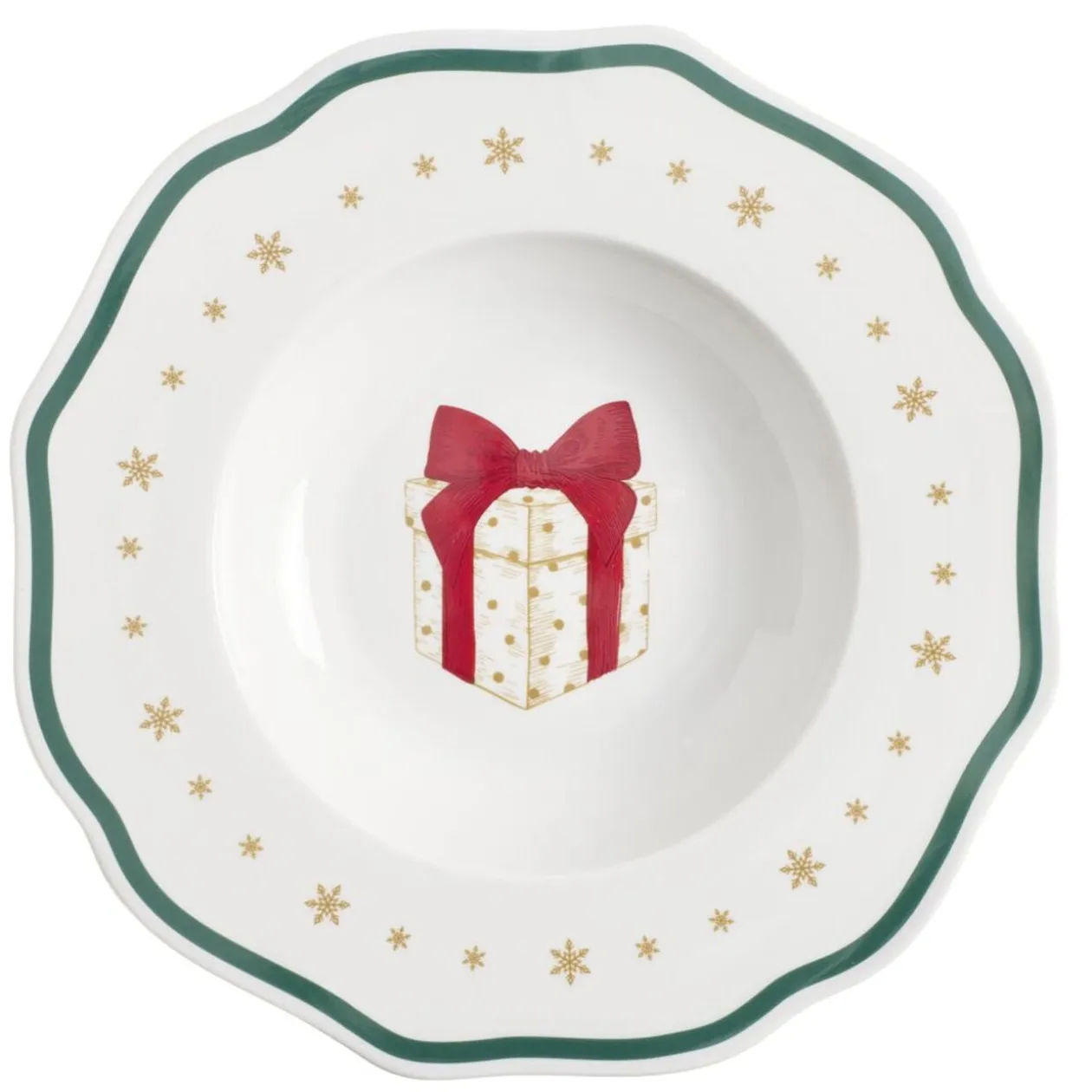 Assiette creuse imprimé boule de Noël contour vague bleu faïence Ø22 cm