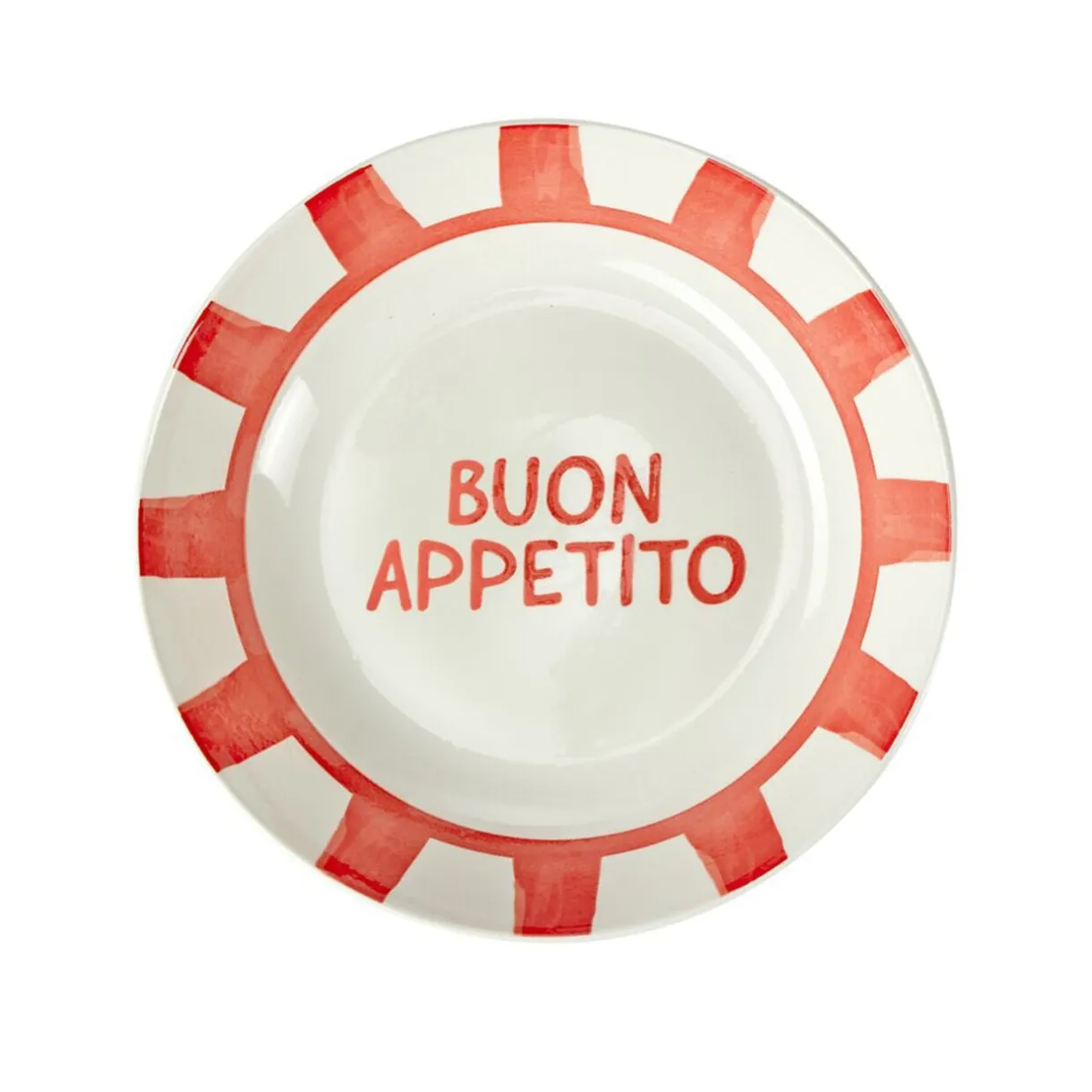 Assiette creuse porcelaine "Buon Appetito" blanche et rouge Ø20cm < Gifi
