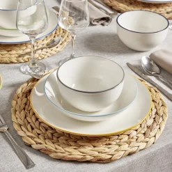 Assiette creuse porcelaine blanc liseré bleu clair Ø20cm