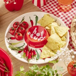 Assiette de présentation dolomite compartiment sauce motif piment Ø24cm (2 modèles) < Gifi