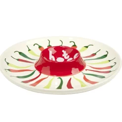 Assiette de présentation dolomite compartiment sauce motif piment Ø24cm (2 modèles) < Gifi