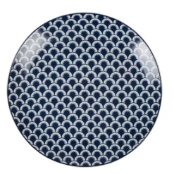 Assiette à dessert bleu foncé et blanc motif vague seigaiha Ø19cm < Gifi Outlet