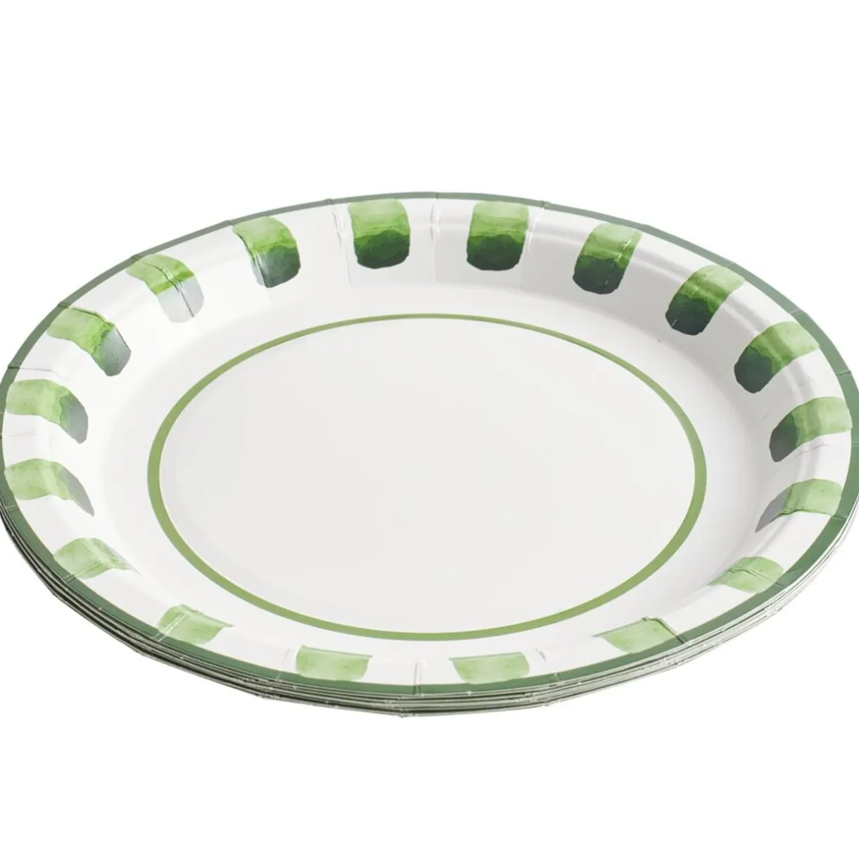 Assiette à dessert carton x8 blanc contour motif vert Ø18cm < Gifi Online