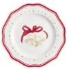 Assiette dessert imprimé boule de Noël contour vague rouge faïence Ø20 cm