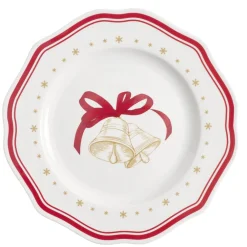 Assiette dessert imprimé boule de Noël contour vague rouge faïence Ø20 cm
