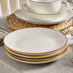Assiette dessert porcelaine blanc liseré rouge Ø20cm < Gifi