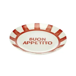 Assiette à dessert porcelaine "Buon Appetito" blanche rouge Ø20cm < Gifi Clearance