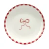 Assiette à dessert porcelaine motifs noeud et rayures blancs et rouges Ø19cm