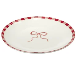 Assiette à dessert porcelaine motifs noeud et rayures blancs et rouges Ø19cm
