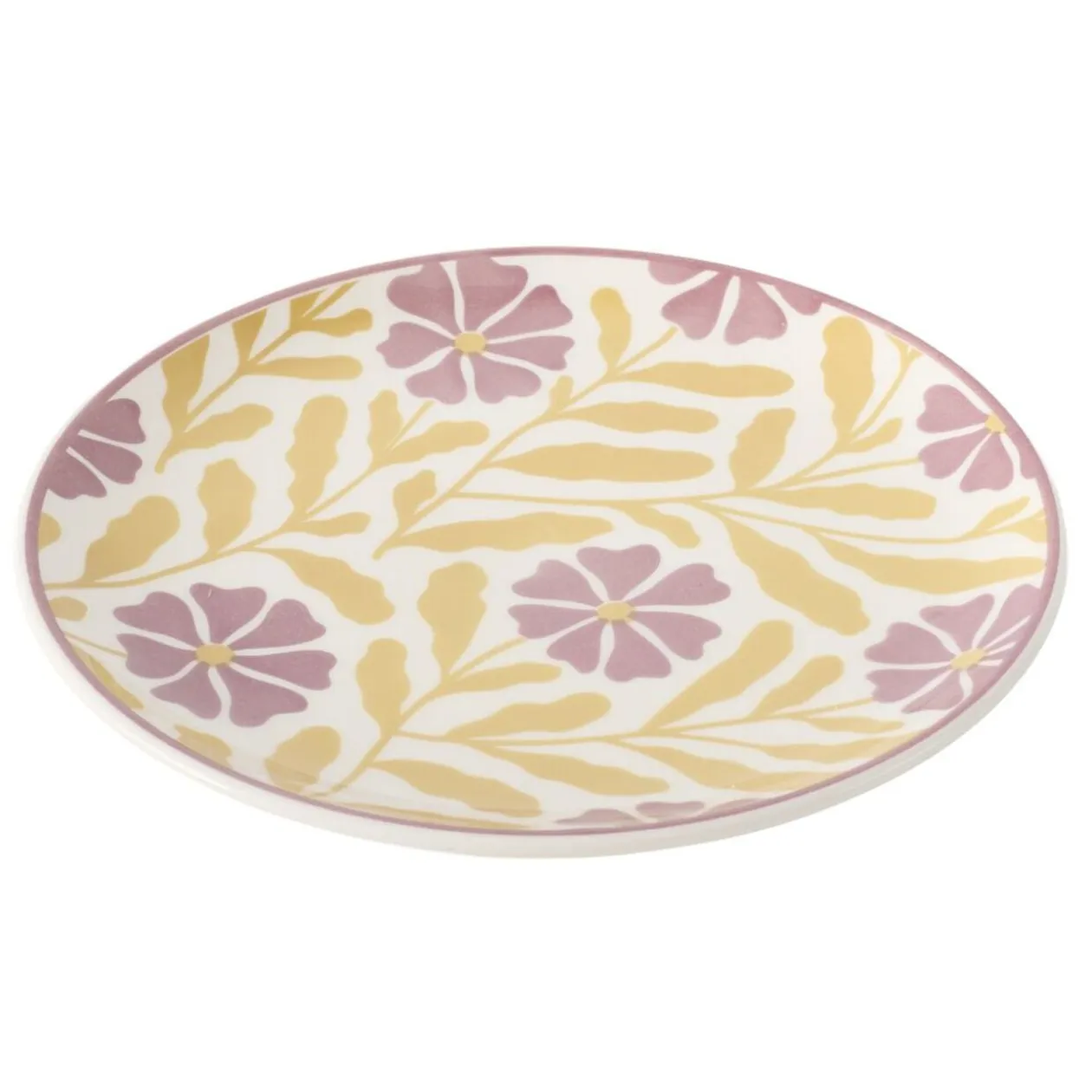 Assiette à dessert ronde Berthie céramique motif végétal vert et blanc Ø19,5cm