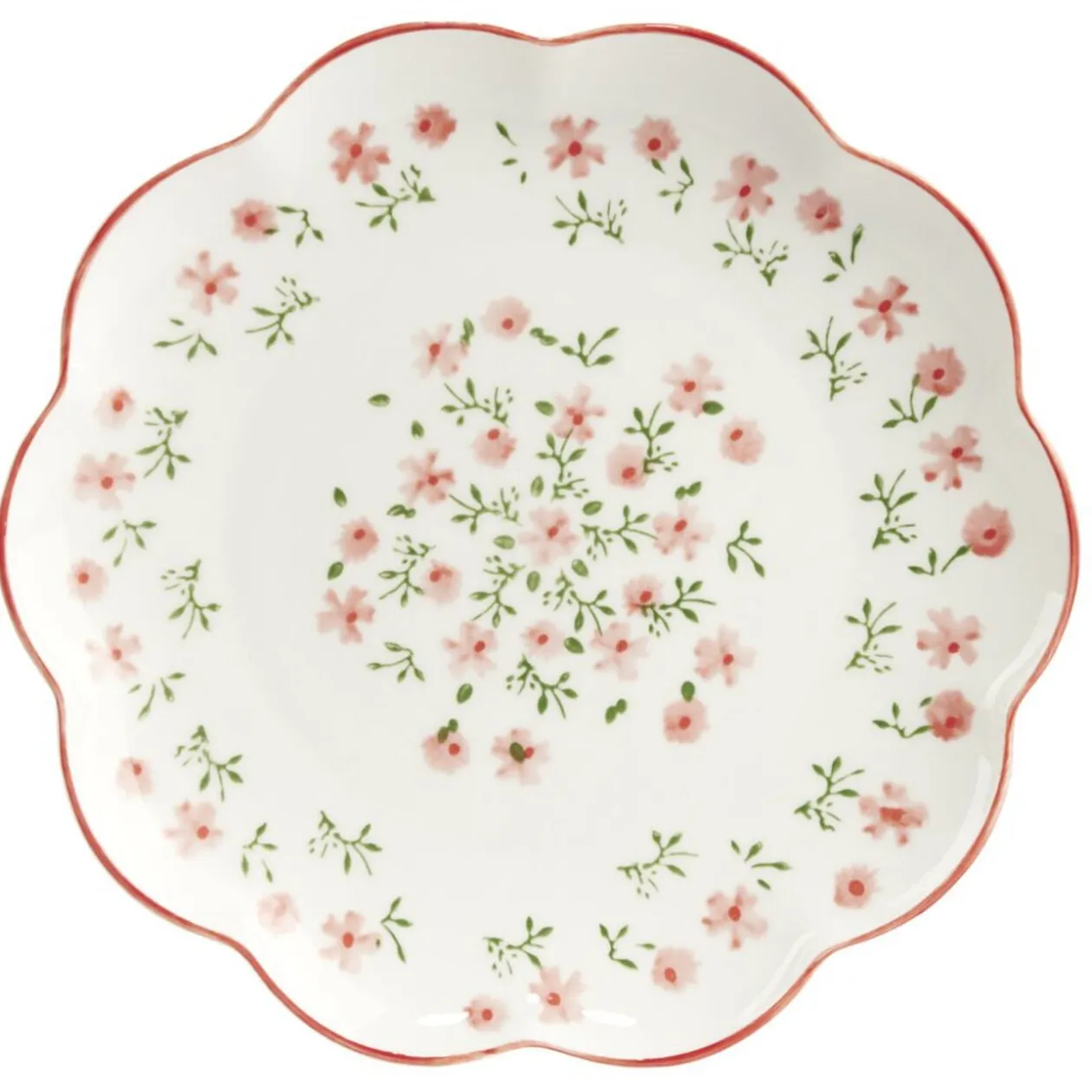 Assiette à dessert ronde Feston porcelaine blanche motif floral rose Ø22cm