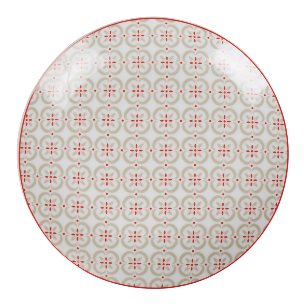 Assiette à dessert ronde motif carreau de ciment rouge gris Ø19cm < Gifi Sale