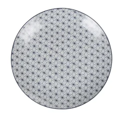 Assiette à dessert ronde motif géométrique blanc et bleu Ø19cm