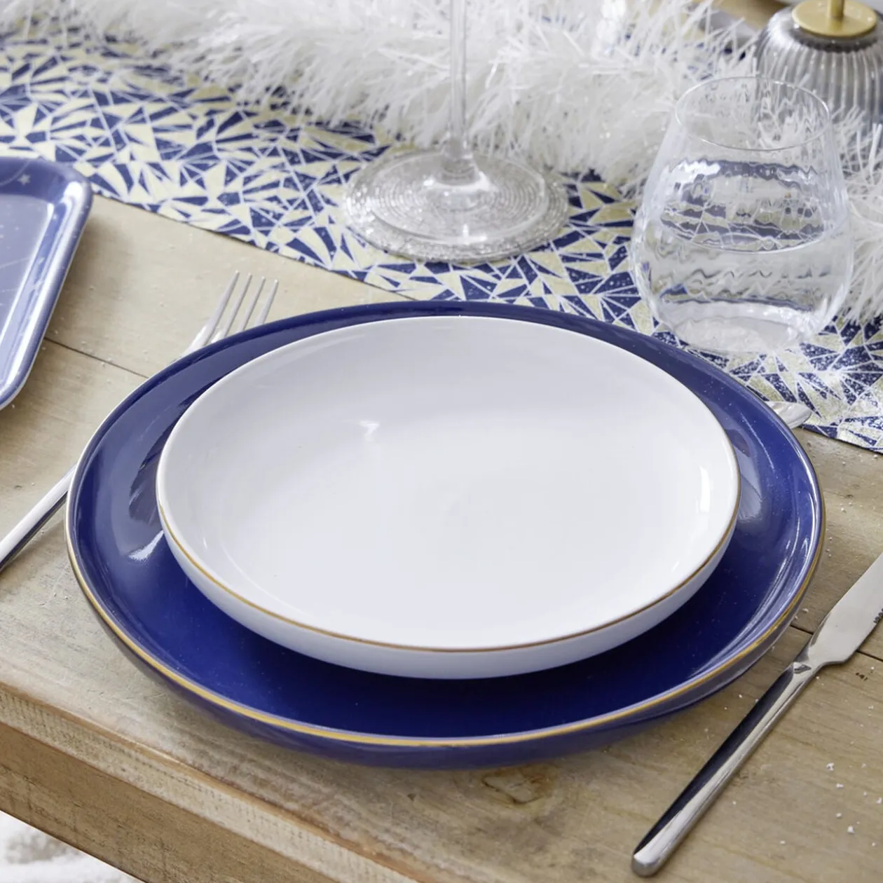 Assiette à dessert ronde Oslo blanche bord doré Ø19cm
