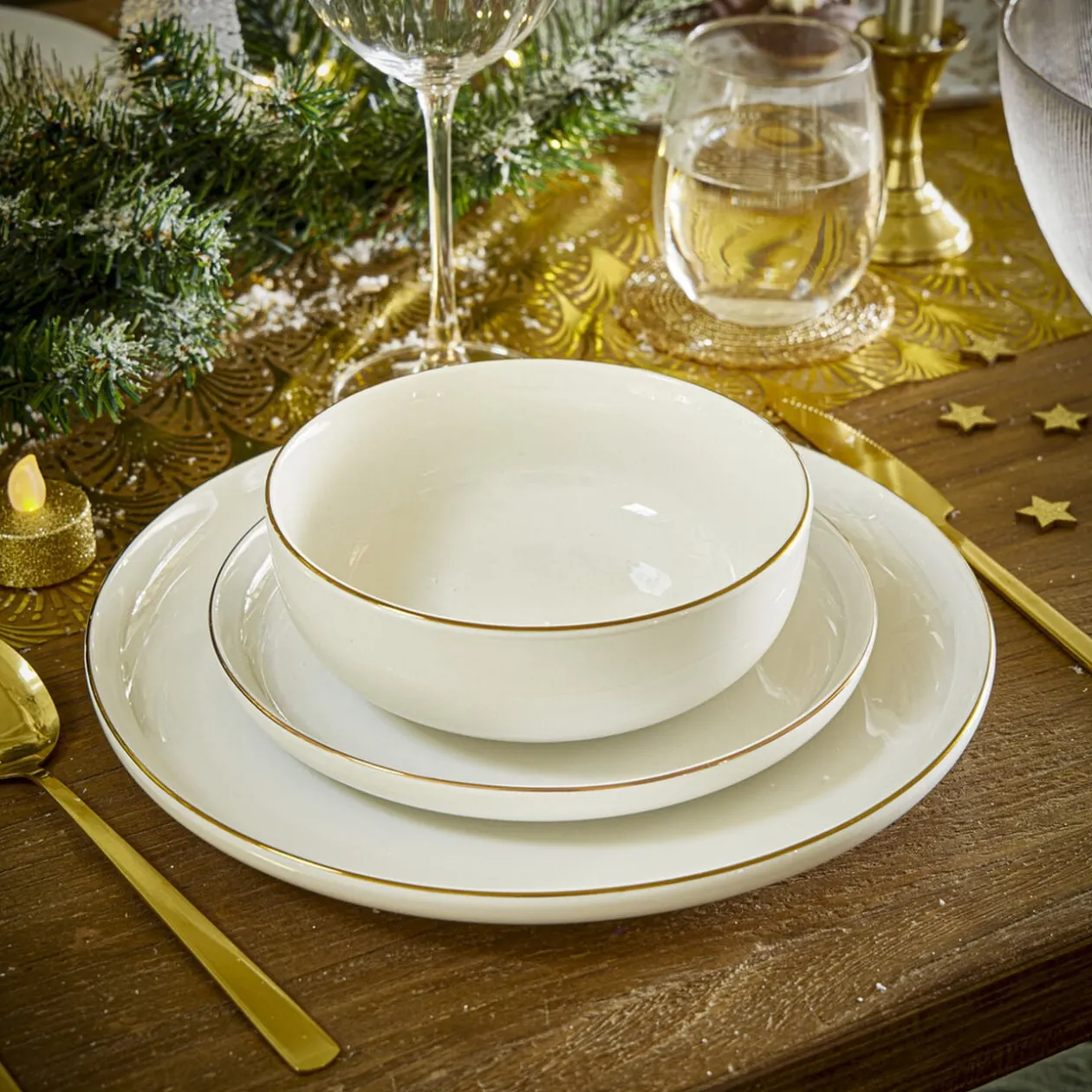 Assiette à dessert ronde Oslo blanche bord doré Ø19cm