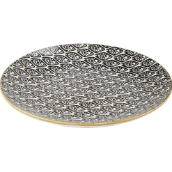 Assiette à dessert ronde Praia motif ethnique noir blanc jaune Ø19cm