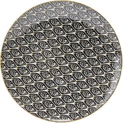 Assiette à dessert ronde Praia motif ethnique noir blanc jaune Ø19cm